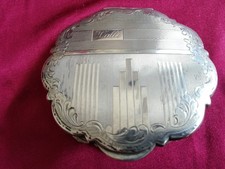 Echtsilber Puderdose mit Spiegel, graviert, gestempelt, antik