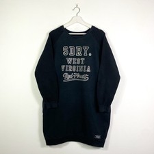 Superdry Sweatkleid Gr.44 Damen Schwarz Bedruckt Logo Taschen Rundhalsausschnitt