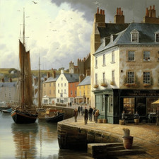 Port Town Ölgemälde Meer