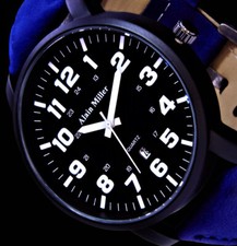 Alain Miller Herren Armband Männer Uhr Schwarz Blau Datum