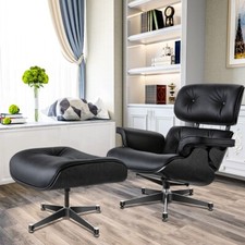 Ebenholz & Schwarz Lounge Sessel und Ottomane Echtes Leder Wohnzimmermöbel