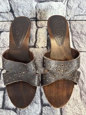 ESPRIT Holz Clogs Lederclogs Sandalen  Gr. 39 TOP Braun 2H51