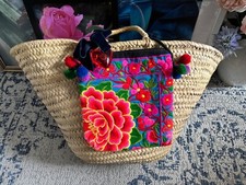 Bestickte Tasche Hippie Ibiza Folklore Boho Handytasche bunte Stickerei Bommeln