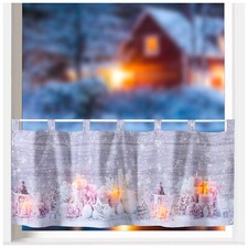 heimtexland ® Scheibengardine LED Fensterdeko Gardine Weihnachten Kerzen Typ651