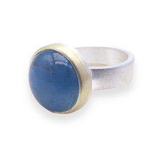Silberring mit Aquamarin & Gold | Handgemacht | Unikat | 925 Silber | Cabochon