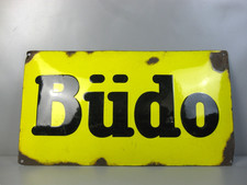 altes Emailschild Büdo Schuhpflege Bodenpflege gewölbt 59,5x33cm 1920er Jahre