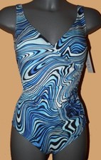 BADEANZUG blau-weiss-aqua WICKEL-OPTIK GR.36 38 40 42 44 46 Cup B-C NEU