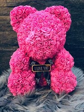 Teddybär 40cm ROSA Rosen Teddy Bär Rosenbär +WUNSCH GRAVUR Valentinstag Geschenk