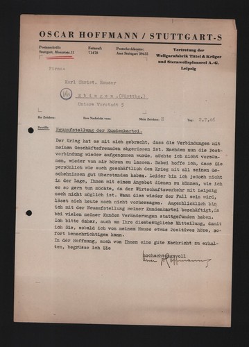 Stuttgart brief 1946 oscar - stuttgart,,