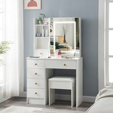 Frisiertisch-Set Hollywood LED beleuchtetem Schiebespiegel Schminktisch + Hocker