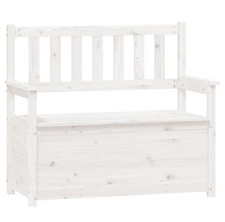 Sitzbank weiß Kiefernholz 112,5x51,5x96,5 cm mit Stauraum Rückenlehne Armlehnen