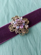 Halsband Halskette Rockabella Rockabilly Strass Glitzer Samt lila Länge variabel