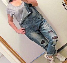 NEU Herbst Jeans Jumpsuit Latzjeans Latz Hose Overall Boyfriend Spitze Löcher