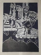 Heinz Friedrich, Trifelslegende, farbiger Holzschnitt, 1973