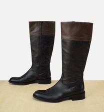 elegante Damenstiefel mit braunem Rand Gr. 37 Leder Stiefel Reiterstiefel
