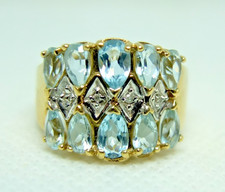 333er Gelbgold Ring mit kl. Diamanten und tropfenförmigen Aquamarinen 50er Jahre