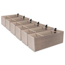 6 Stück Blumenkasten Balkonkasten Rattan Optik mit Bewässerung 51 cm mocca
