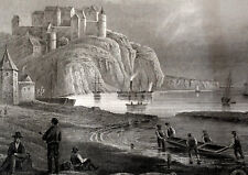 Bretagne Stahlstich: Caen, Atlantik Küste mit Fischern, um 1850