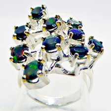 Schwarzer Opal Damen Ring 925 Silber 585 Bicolor vergoldet 17 mm 53,5