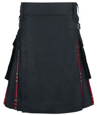 Altana Industries Mittellanger Rock Herren Black Tartan Kilt schwarz