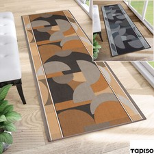 Anti Rutsch Teppich Läufer Grau Orange Braun Modern Abstrakt Figuren Muster