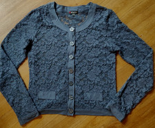 Strickjacke Jäckchen florales Spitzen Muster Rosen blau Street One Gr.  S 36