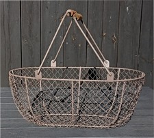 Guter Zustand: XL Erntekorb Metall Früchte Kartoffelkorb Holzgriff Drahtgitter