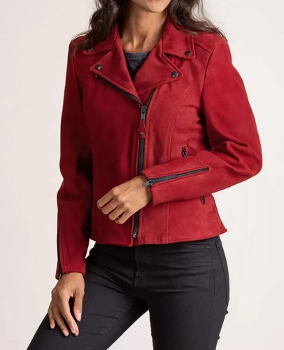 Damen wildleder lederjacke rot - lederjacke,