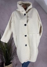 Oversize Mantel Jacke Bouclé Look Kapuze Außennähte 38-42 Creme