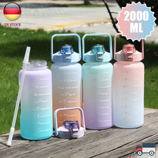 2000ML Trinkflasche Sport Wasserflasche mit.Strohhalm BPA frei Tasse Gym Reise