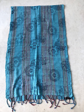 ETRO Schal wenig getragen Leinen türkis Streifen Blumen Fransen 166 cm x 51 cm