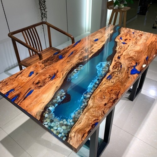 Ocean blue epoxy river table - epoxy,