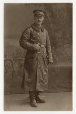 Original Foto Portrait Soldat Kraftfahrer, Ledermantel, Brille, 1. Weltkrieg WK