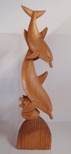 104cm hochw. geschnitzte Holzfigur zwei Delfine Delphine Skulptur Statue handarb