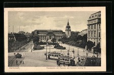 Darmstadt, Paradeplatz mit Museum und Strassenbahn, Ansichtskarte 
