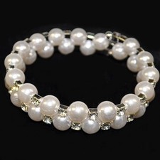 Hochzeit Armband Braut Strass Perlen Armschmuck silber-farbig dehnbar P6S8 2 Rei