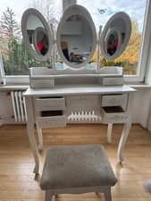 Schminktisch mit 3 Spiegel und Hocker weiß Kosmetiktisch Spiegeltisch Kommode