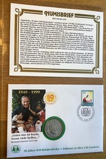 Numisbrief BRD „ 50 Jahre SOS- Kinderdörfer“ 1999, mit 10 DM  Gedenkmünze 1999