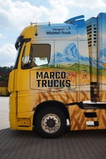 LKW Foto Mercedes-Benz Kofferauflieger gelb Henglein's 3 Wichtel-Truck #k4du