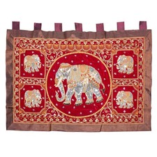 Indischer Wandbehang Elefant Samt Seide 143x98 cm Handarbeit Vintage