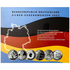 Silber-Gedenkmünzen-Satz Deutschland 2003 - 6 x 10 Euro - 108 gr PP
