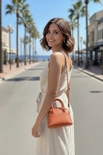 Leder schultertasche orange - leder,