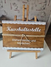 Tischaufsteller Hochzeit Deko Vintage "Kusshaltestelle" A4 mit Staffelei