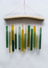 Windspiel⚜️ Klangspiel ⚜️Glas & Holz⚜️grün-gelb ⚜️Outdoor⚜️Garten⚜️Landhaus ⚜️