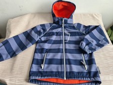 Softshelljacke Gr. 140 blau gestreift, Futter orange, Kapuze