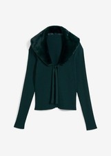 Schöne Strickjacke mit Webpelz Gr. 40/42 Tiefgrün Damen-Jacke Cardigan Neu*