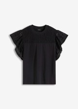 Shirt mit Lochstickerei Gr. 40/42 Schwarz Damenshirt Top Bluse Tunika Neu