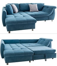 Ecksofa Schlafcouch Polsterecke L-Garnitur Wohnlandschaft Ottomane links in Blau