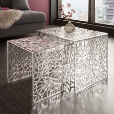 Moderner Couchtisch ABSTRACT 2er Set silber Gap Design Wohnzimmertisch Aluminium