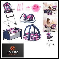 61769AB Puppen Set 9 in 1 mit Reisebett, Tasche, Spielbogen, Hochstuhl, Plast...